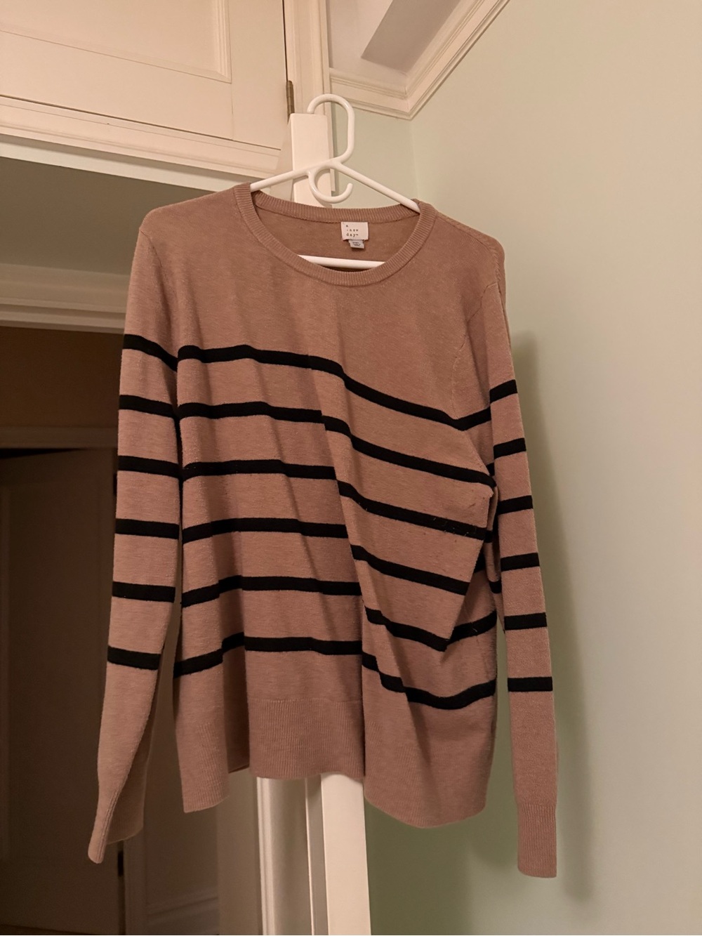 Women’s Taupe Stripe Crewneck Sweater